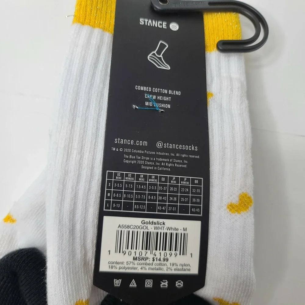 Stance Superbad Movie Goldslick White Gold Socks Medium A558C20GOL NWT